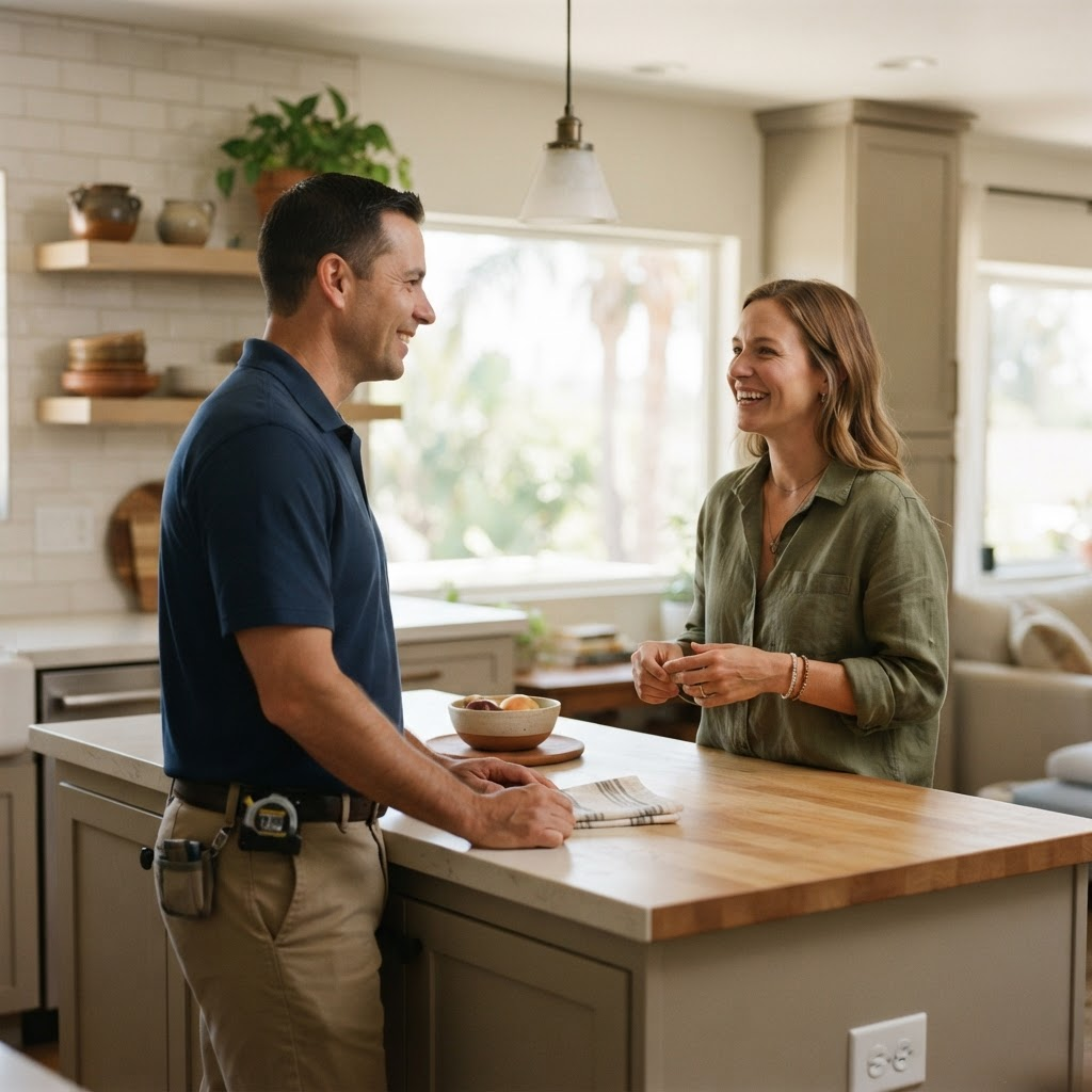 West Coast Environmental Testing inspector reviewing a report with a homeowner